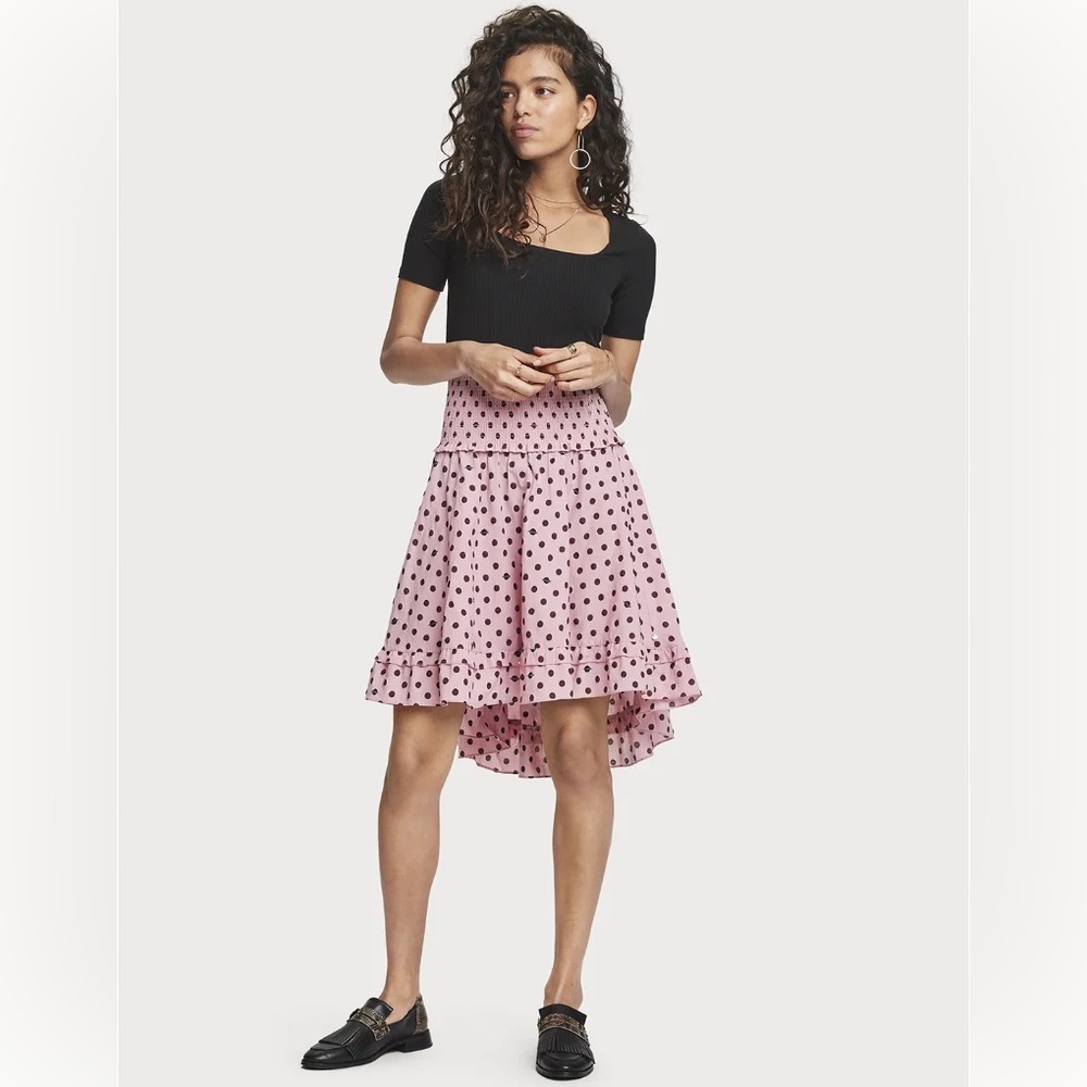 Scotch & Soda Pink Polka Dot Smocked Midi Skirt XS